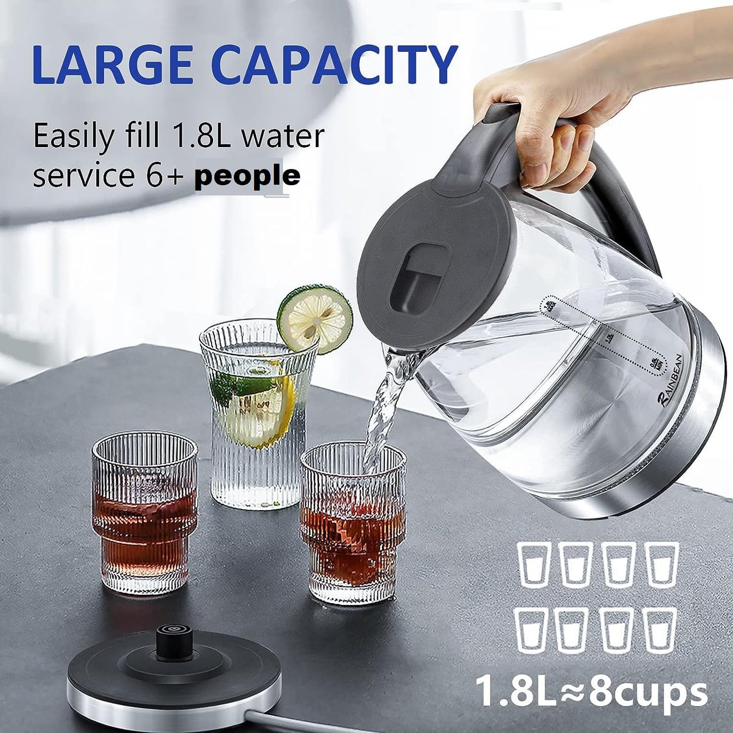 Electric Kettle Water Boiler with LED Light, 1.8L